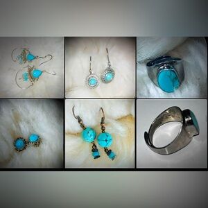 Sterling Silver Turquoise 5-Pc Bundle - 3 Dangles 1 Stud + Mexico Ring Sz6!